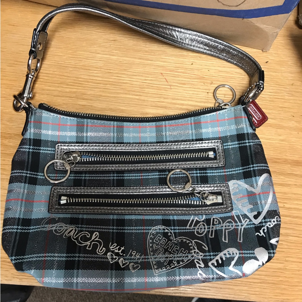 Coach Poppy  black blue plaid  small purse